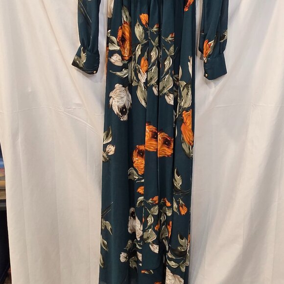 NWT Baltic Born Dress Green Floral Maxi Size Small Tie Belt Lined - Picture 7 of 10